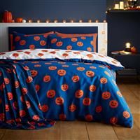 Catherine Lansfield Halloween Pumpkins Reversible Single Duvet Cover Set with Pillowcase Navy Blue