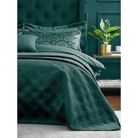 Catherine Lansfield Art Deco Pearl Bedspread Throw In Green