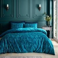 Catherine Lansfield Bridgerton Regal Birds Soft Velvet Single Duvet Cover Set with Pillowcase Teal Green