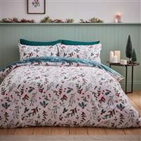 Catherine Lansfield Brushed Christmas Holly And Mistletoe Duvet Set- King - White/Green