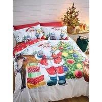 Catherine Lansfield Retro Santa Duvet Cover Set - White