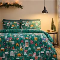 Green Catherine Lansfield Christmas Festive Forest Reversible Duvet Cover Set