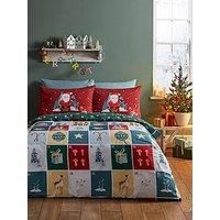 Catherine Lansfield Christmas Advent Calendar Reversible Double Duvet Cover Set with Pillowcases Red