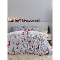 Catherine Lansfield Christmas Festive Gnomes Cosy Fleece Double Duvet Cover Set with Pillowcases Grey