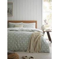 Catherine Lansfield Brushed Polka Dot Cotton Reversible King Duvet Cover Set with Pillowcases, Green