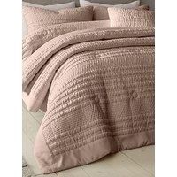 Catherine Lansfield Lennon Stripe Seersucker Bedspread Throw - Clay