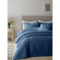 Catherine Lansfield Lennon Stripe Seersucker Duvet Cover Bedding Set Blue