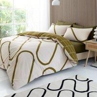 Catherine Lansfield Linear Curve Geometric Reversible Duvet Cover Bedding Set Olive Green