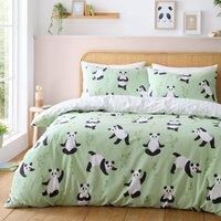 Catherine Lansfield Kids Panda Paws Reversible Single Duvet Cover Set with Pillowcase Green