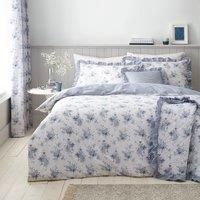 Catherine Lansfield Lucie Floral Frill Reversible Single Duvet Cover Set with Pillowcase White Blue