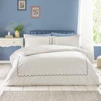 Catherine Lansfield Scallop Border Embroidery Single Duvet Cover Set with Pillowcase White/Navy