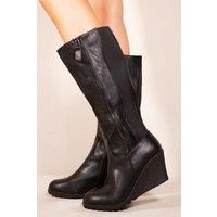 'Lara' Wedge Heel Mid Calf High Boots With Side Zip