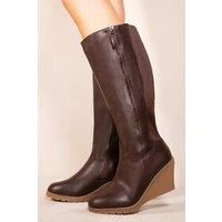 'Lara' Wedge Heel Mid Calf High Boots With Side Zip