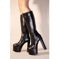 'Monqiue' Platform Block Heel Calf High Boots With Side Zip