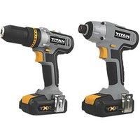 Titan Combi Drill Impact Driver Twin Pack Cordless 18V 2 x 2.0Ah Li-Ion Charger