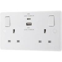 LAP 13A 2-Gang SP Switched Socket + 3A 45W 2-Outlet Type A & C USB Charger White with White Inserts (246PN)