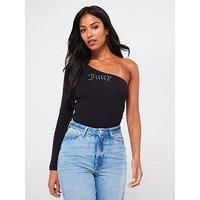 Juicy Couture Nella Asymmetric Diamante Logo Top - Black