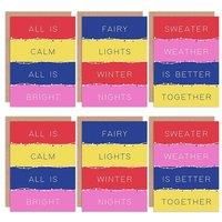 Christmas Stripes Winter Season Bold Blank Greeting Cards Pack of 6