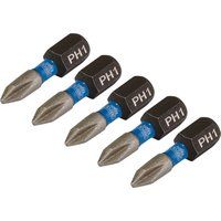 Draper Expert Cross Slot/PH Type Impact Screwdriver Bits, No.1 x 25mm, 1/4" Hex (Pack of 5)