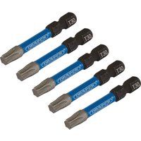 Draper Expert TX-STAR Impact Screwdriver Bits, T30 x 50mm, 1/4" Hex (Pack of 5)