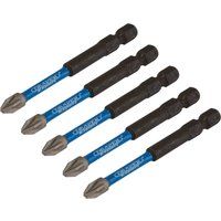 Draper 05675 PZ-Type Impact Screwdriver Bits, No.2 x 75mm (Pack of 5), Blue and Black