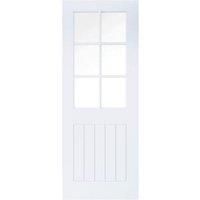 Wickes Geneva Cottage White Primed Glazed Solid Core Door - 1981 x 762mm