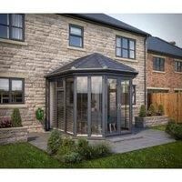 SOLid Roof Full Height Victorian Conservatory with Grey Frame & Titanium Grey Tiles - 4 x 3m