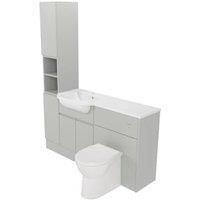 Deccado Clifton Whisper Grey Left Hand 1500mm Fitted Tower, Vanity & Toilet Pan Unit Combination with Left Hand Basin