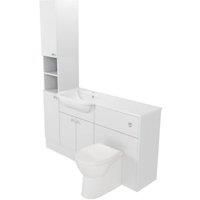 Deccado Benham Bright White Left Hand 1500mm Fitted Tower, Vanity & Toilet Pan Unit Combination with Left Hand Basin