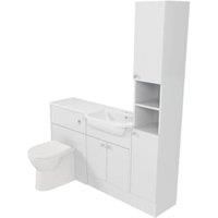 Deccado Benham Bright White Right Hand 1500mm Fitted Tower, Vanity & Toilet Pan Unit Combination with Right Hand Basin