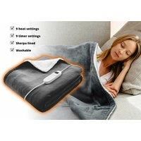 Soft Sherpa Lined Heated Electric Blanket - Grey