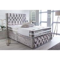 Crushed Velvet Divan Bed With Mattress - 6 Sizes - Silver