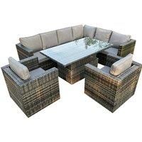 8-Seater Rattan Furniture Set With 2-In-1 Dining & Coffee Table