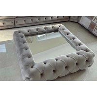 Grey Velvet Chesterfield Luxury Glass Top Coffee Table