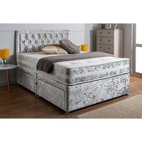 Bumper Crushed Velvet Divan Bed & Mattress - Drawer Options - White