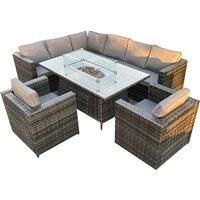 8 Seater Rattan Garden Furniture Set With Fire Pit Table - Left Or Right Corner