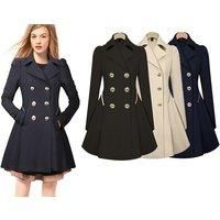 Women'S Pleated Double Breasted Coat - 3 Colours! - Cream