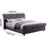 Grey Flat Velvet Double Size Bed