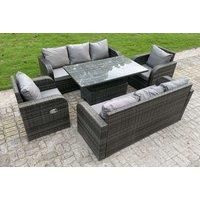 8-Seater Polyrattan Garden Set With 2-In-1 Dining & Coffee Table