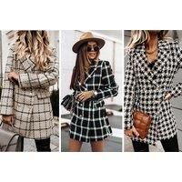 Women'S Winter-Autumn Plaid Casual Coat - 5 Sizes & Colours - Black