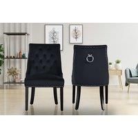 Set Of 6 Black Velvet Cheshire Dining Chairs With Knocker Back