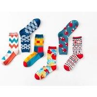 Men'S Colourful Pattern Tube Socks - 6 Designs! - Black