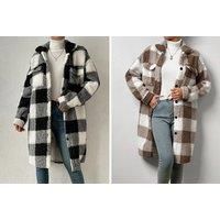 Plaid Teddy Long Sleeved Coat Shacket In 5 Colours And 4 Sizes - Black