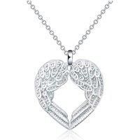 Angel Wings Heart Necklace - Silver