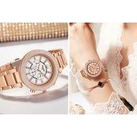 Women'S Quartz Rhinestone Wrist Watch - Rose Or White