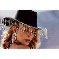 Rhinestone Tassel Cowboy Hat - White, Pink Or Black