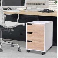 Homcom 3 Drawer Mobile File Cabinet W/ Wheels- Oak & White