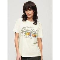 Superdry Vintage Logo Premium Floral T-Shirt - Cream