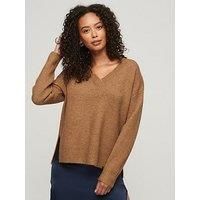 Superdry Oversized V Neck Jumper - Beige