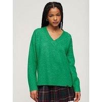 Superdry Women/'s Oversized V Neck Jumper T-Shirt, Vivid Green Marl, UK 12